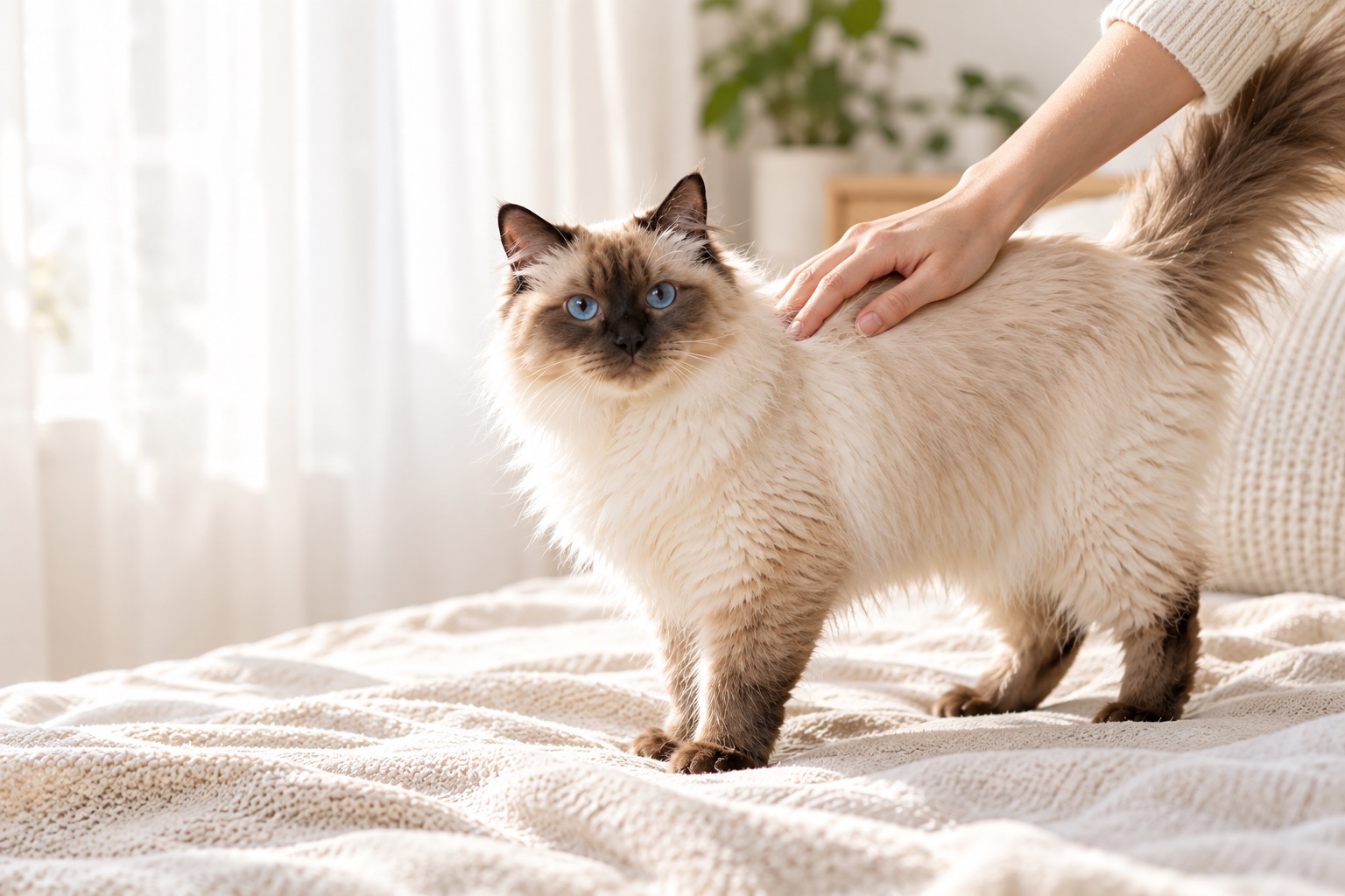 被轻柔抚摸的长毛猫